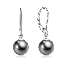 JAXXEL Silver Pearl Earrings for Women,Pearl Drop Earrings 18K Silver Gold Plated Hypoallergenic Earrings Pearl Drop Earrings Fine Jewelry for Women Light Grey 10mm