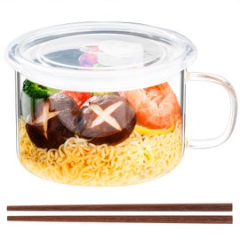 Baalaka Ramen Bowls Microwavable, Glass Soup Bowls With Handles, 34oz/1000ml Soup Mug With lid, Use-Friendly Ramen Bowl Set With Chopsticks