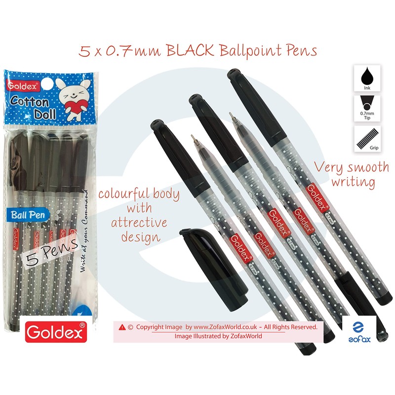 Goldex 5 x 0.7mm Ball Pens Cotton Doll Ball Point