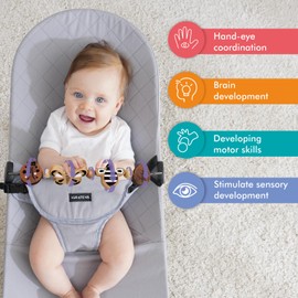 iGRATENS Baby Bjorn Bouncer Toy Bar - Toy Bar for Baby Bouncer Soft & Bliss, Easy to Attach and Remove, 360°Rotating Natural Wooden Toys, Exciting Design for Curious Babies, Insects Paradise