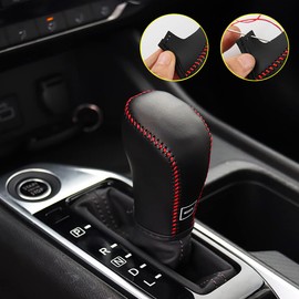 Being Up Leather Car Gear Shift Knob Cover Fit for Nissan Sentra (2025 2024 2023 2022 2021 2020),Shift Lever Knob Cover Protector Car Interior Accessories,Black with Red Stitches