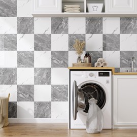 20-Pack Peel and Stick Marble Wall Tiles, 12” x 12” Self-Adhesive Backsplash Tile, PVC Wall Panels for Bathroom, Kitchen, Living Room and Laundry Room, Polish Dark Grey&White Marble (Not Real Tile)