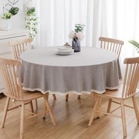 Rakila Round Tablecloth Faux Linen Waterproof Tablecloth with Lace Trim for Dining Kitchen Party, 48 Inch, Gray