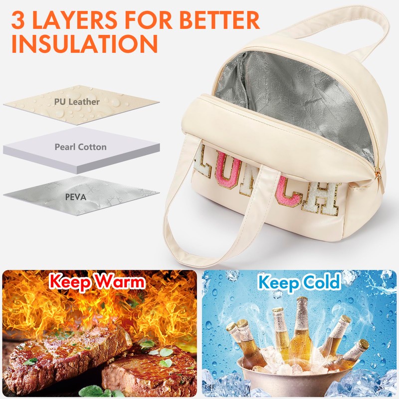 DIRGEE Lunch Bag for Women Insulated For Men PU leather