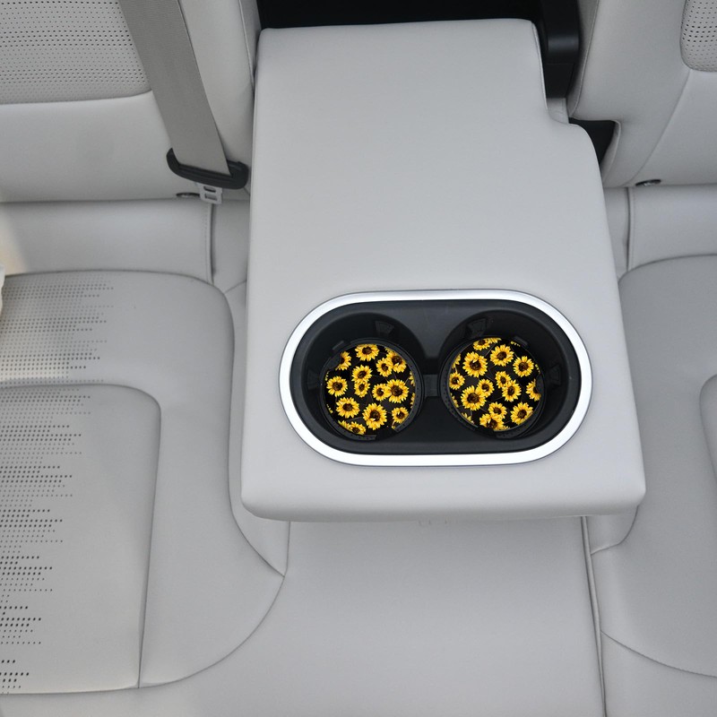 Sunflowers Absorbent Car Coasters 2 Pack for Cup Holders, 2.56"