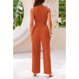 PRETTYGARDEN 2 Piece Sets for Women Summer Casual 2025 Spring Sleeveless Tank Ribbed Travel Vacation Lounge Wear Outfits (Brick Red,Medium)