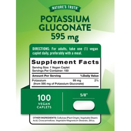 Nature's Truth Potassium Gluconate 595mg | 100 Caplets | Vegan, Non-GMO, Gluten Free Supplement