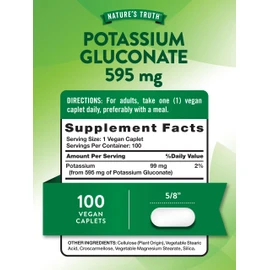 Nature's Truth Potassium Gluconate 595mg | 100 Caplets | Vegan, Non-GMO, Gluten Free Supplement