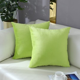 mixeoo Comfy Lime Green Throw Pillow Covers Decorative Square Solid Thick Velvet Super Soft Cushion Cases Home Decor for Sofa Couch Living Room Chair, Set of 2, 16 x 16 Inch