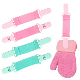 4 PCS Anti Lost Mitten Clips for Kids, Elastic Straps Mitten Clips Toddler, Glove Clips Kids for Hat, Bed Sheet (Pink+Green)