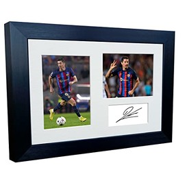 Robert Lewandowski Barcelona 2022/23 3 Signed 3 x 12 x 8 A4 Photo Frame Football Poster Gift