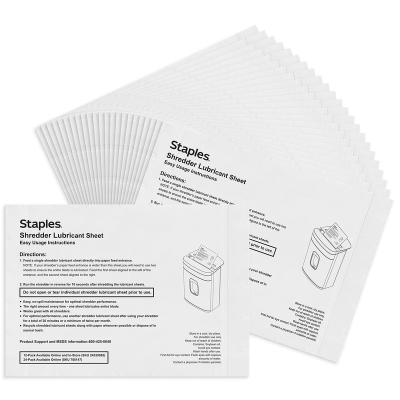STAPLES Shredder Lubricant Lubricating Sheets 24/pk