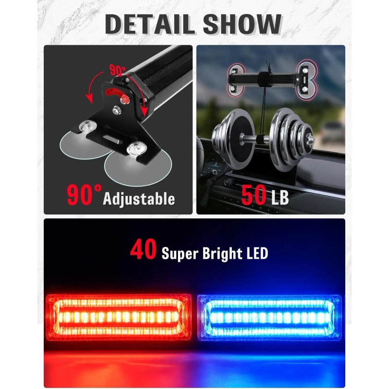Emergency Strobe Light Bar 40 LED Dash Safety Flashing Light
