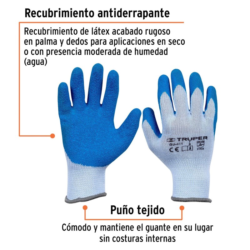 Truper GU-411, Guantes de poliéster recubiertos de látex, chicos