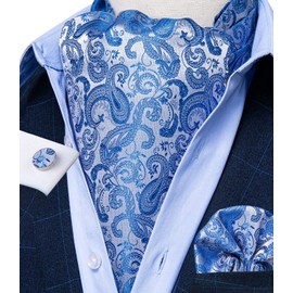 DiBanGu Light Blue Paisley Ascot Self Tie for Men Jacquard Scarf Cravat and Pocket Square Cufflinks Business Formal