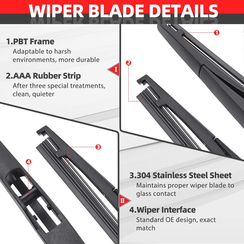 OTUAYAUTO Rear Windshield Back Wiper Arm Blade Set - Replacement
