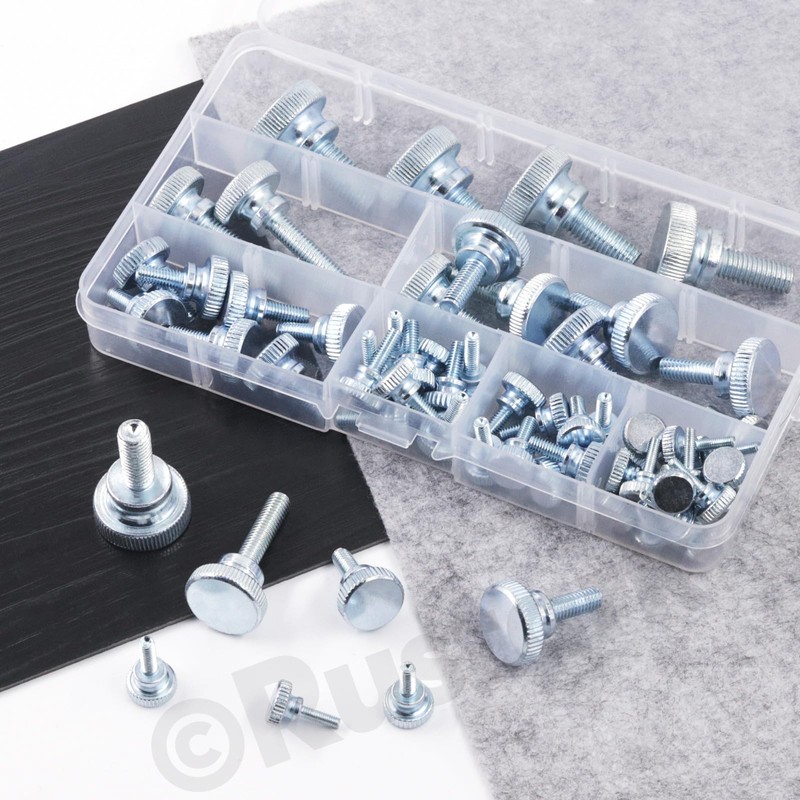Rustark 65Pcs 7 Sizes Zinc Plated Knurled Thumb Screws Flat