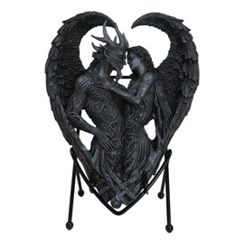 Ebros Gift Solemn Vow Innocence Demon Satan Pit Lord Embracing Lilith Dark Angel Heart Shaped Desktop Plaque Decor Sculpture with Stand 9" High