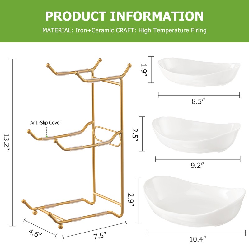 HBlife Fruit Bowl for Kitchen Counter - 3 Tier Ceramic
