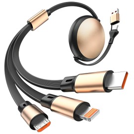 3 in 2 Multi Charging Cable, Retractable Car Charger for Multiple Devices