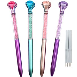 AIYAYI Diamond Pens Pack of 4 Cute Ballpoint Pens Retractable Ballpoint Pen gem pens Rhinestones Crystal Bling Plated Metal Color Blue Gel Ink Office Supplies Gifts for Women (4 pens)…