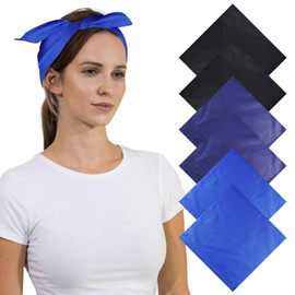 Unisex Men Woman Plain Solid Colour 100% Cotton Bandana Head Neck Wrist Handwrap, Wristband, Scarf, 55 x 55cm (22” x 22”) (6PCS Blue Tone)