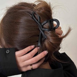 Vacaonio Large Hair Claw Jaw Clamp Black Bowknot Hair Claw Clips Thick Curly Hair Claw Clip Plastic Chunky Hair Claws Matte Strong Hold Hair Claw Decorative Hair Accessories for Women and Girls