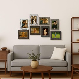 Bagous 4x6 Picture Frames Set of 8, Vintage Rustic Farmhouse Industrial Style Photo Frames, High Definition Real Glass, for Tabletop or Wall Hanging