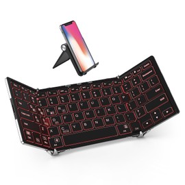 iClever Backlit Foldable Keyboard, BK05 Wireless Folding Keyboard with Backlight, Portable Bluetooth Key Board for Travel, Compact for iPad Tablet Laptop PC Smartphone, Support 4 Devices