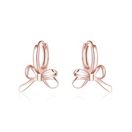 SLUYNZ 925 Sterling Silver Bow Hoop Earrings for Women Teens Ribbon Huggie Earrings for Mother's Day (C-ROSE GOLD)
