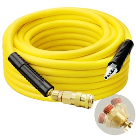 Hromee Air Compressor Hose 3/8-Inch x 50 Feet Hybrid Hose with Fittings, 1/4”NPT Swivel Universal Coupler and Plug Kit