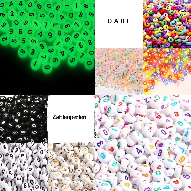 DAHI 800pcs White Acrylic Number 0~9 Round Beads for Threading