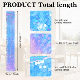 Mermaid Tablecloth for Birthday Party Decorations, Party Table Runner Mermaid Tail Scales Glitter Holographic Sequin Table Cover for Ocean Under The Sea Party Decorations Party Supplies 12 x 85"