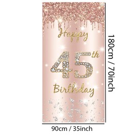 45th Birthday Women Decoration, Happy 45th Birthday Door Banner Rose Gold, 45th Birthday Fabric Sign Poster Door Decoration, 45th Birthday Background Banner Woman, Birthday Party Welcome Sign
