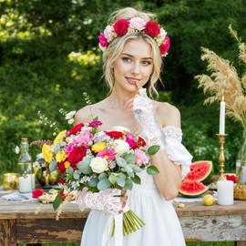 HJZHII Lace Fingerless Gloves, White lace Gloves Elegant Floral Design Lolita Glove Laces Wedding Glove for Wedding Bridal Costume Party Opera Cosplay Accessories