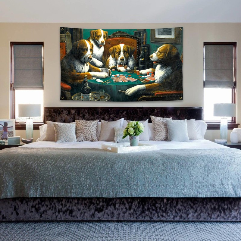 3x5 Feet Dogs Playing Poker Flag Banner Funny Poster UV