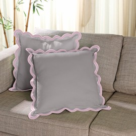 Folkulture Throw Pillow Covers for Couch, 18x18 Decorative Couch Pillows for Living Room, 100% Cotton Boho Pillow Case or Cute Outdoor Pillows, Farmhouse Pillow Covers or Accent Throws (Lilac Mist)