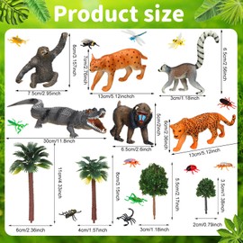 MiniInflat 39 Pcs Rainforest Animals Figures Toys Set Assorted Creatures Rain Forest Diorama Kit Supplies Miniature Model Trees for Educational Toys Birthday Party Favors Piñata Fillers