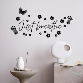Just Breathe Wall Vinyl Decal Words Quote for Yoga Studio Stretching Studio Meditation Stickers Mural (4492ig) Black