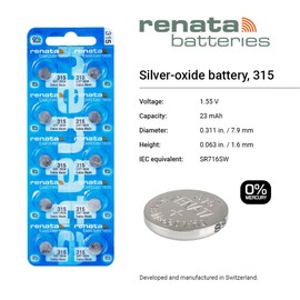 Renata 315 SR716SW Batteries - 1.55V Silver Oxide 315 Watch Battery (50 Count)