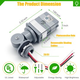 Ensayeer 6 Pack Waterproof Photocell Sensors for Outdoor Lights, 120V AC 50/60Hz Photocells with 16-Gauge Wire & Swivel Mount, Dusk to Dawn Photoelectric Switch for Backyard, Barns & Outdoor Lighting