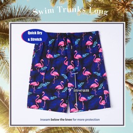 BRISIRA Mens Swim Trunks 9 Inch Bathing Suit Compression Liner Swimsuit Board Shorts Swimwear Stretch Anti-Chafe Quick Dry Flamingo