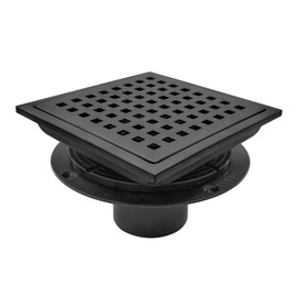 6 Inch Square Shower Floor Drain with Flange, 304 Stainless Shower Floor Drain Kit with Shower Hair Catcher, Removable Grid Cover for Bathroom, Kitchen, Matte Black