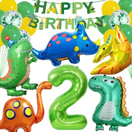 DUGEHO Dino Birthday Deco 2 Year, Dino Balloons Garland Set,Dino Green Balloons Wedding for Jungle Style or Baby Shower, Party Supplies Dinosaur Themed Birthday Decorations