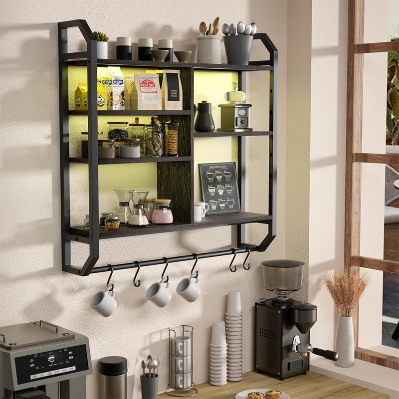 Nidouillet 34" Gaming Floating Shelves, Large LED Wall Mounted Display