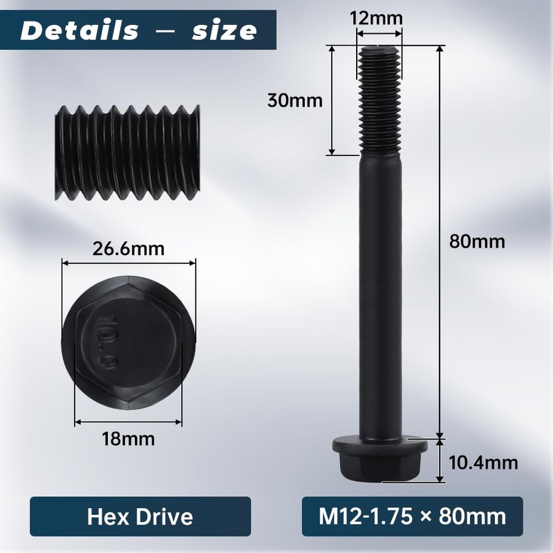 4 Sets M12-1.75 x 80mm Flange Hex Bolt with Flange