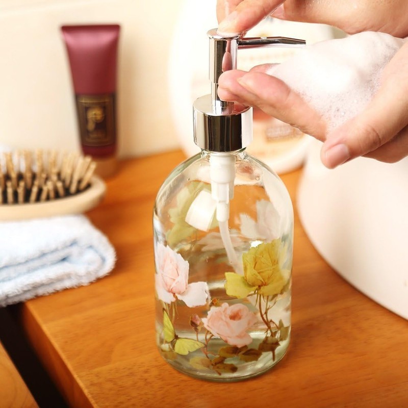 Glass Soap Dispenser Bottle with Pump,Refillable Liquid Hand Dispenser for
