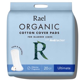 Rael Incontinence Pads for Women, Organic Cotton Cover - Postpartum Essential, Heavy Absorbency, Bladder Leak Control, 4 Layer Core with Leak Guard Technology, Long Length (Ultimate, 20 Count)