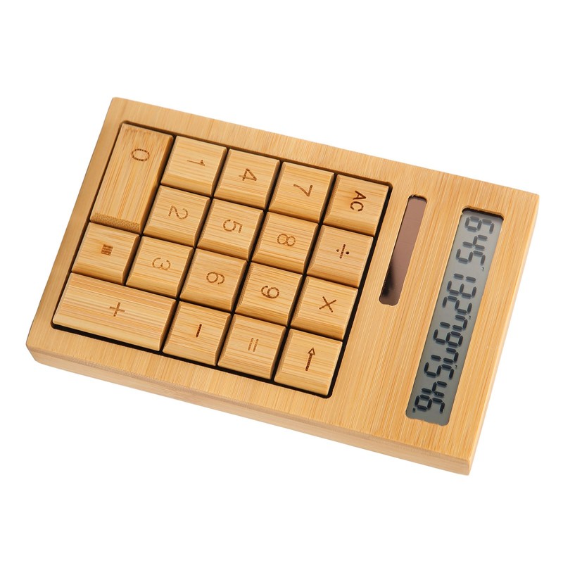Wooden Calculator Solar Battery Powered 18 Keys Large LCD Display
