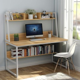 Tribesigns Computer Desk with Hutch and Bookshelf, 47 Inches Home Office Desk with Space Saving Design for Small Spaces(Light Walnut)